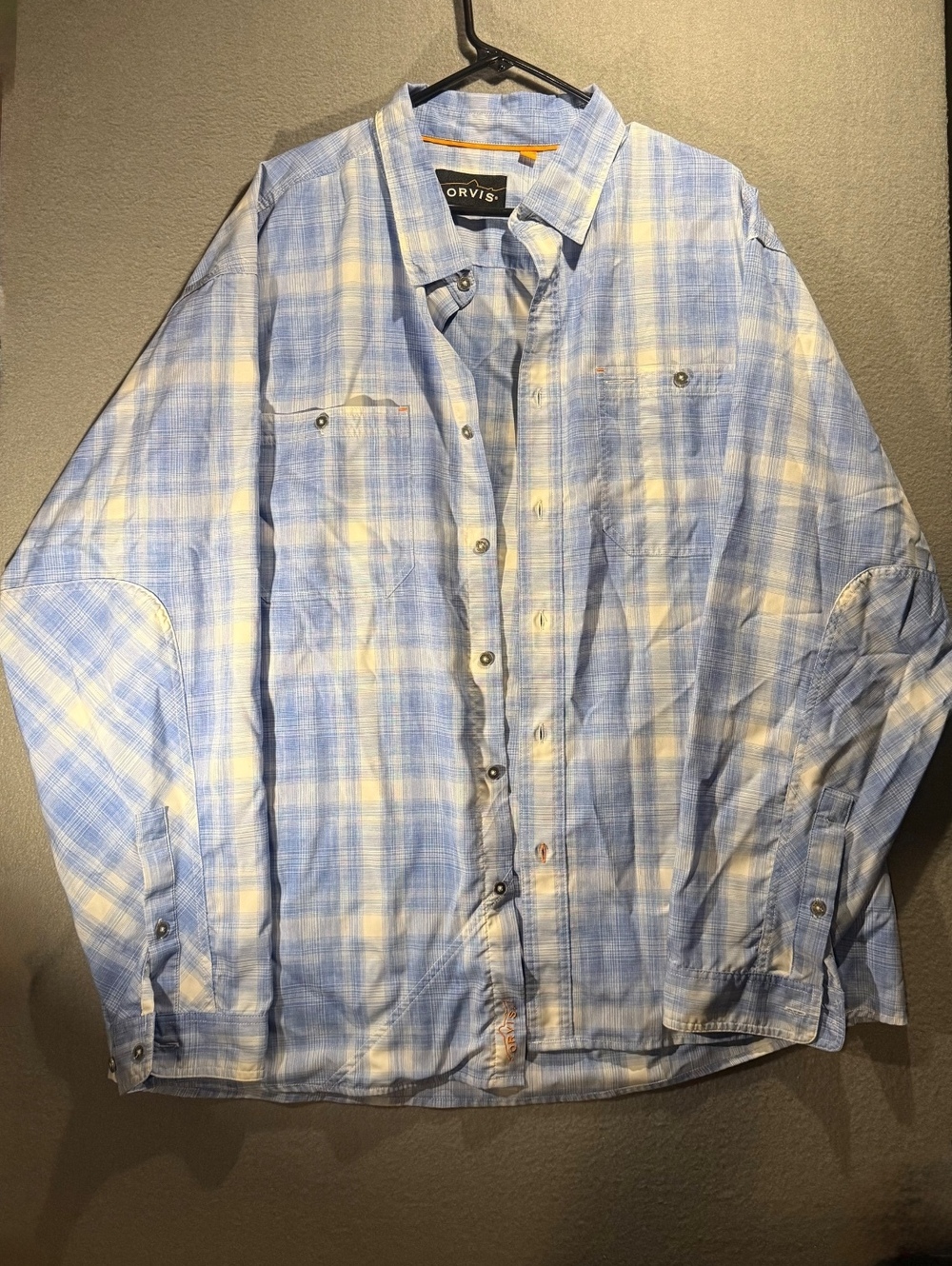 Orvis Men's Light Blue Plaid Long Sleeve Button-Up Shirt Size XXL